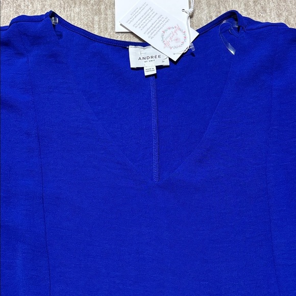 NWT 1X royal blue baby doll bib blouse ANDREe BY unit flowy ruffle 1/2 sleeve - Picture 3 of 5